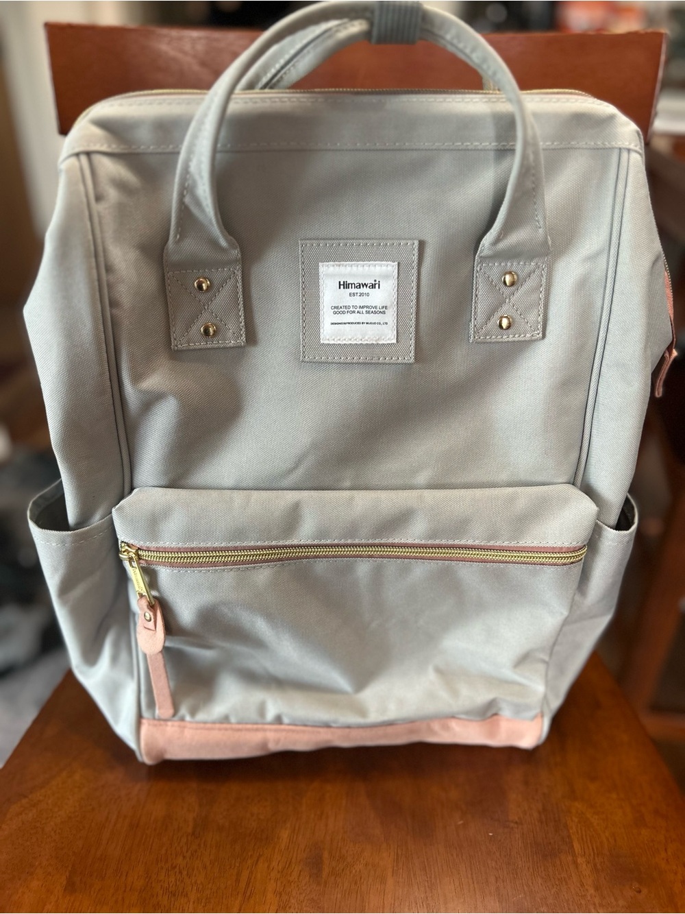 Himawari Black Padded Backpack Casual School Travel Bag  gray and pink